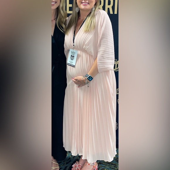 Pinkblush Dresses & Skirts - Light Pink Pleated V Neck Maternity Maxi Dress